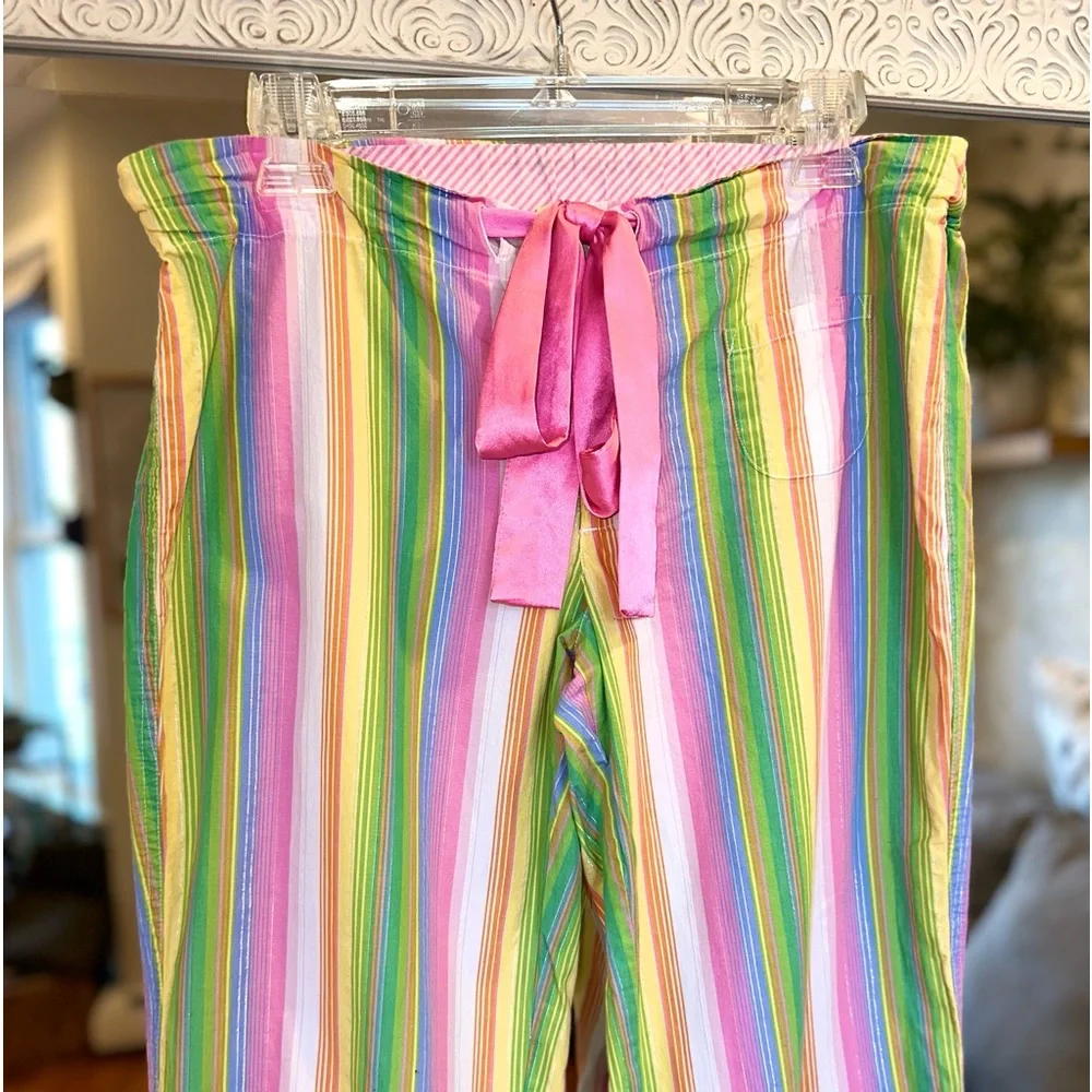 Victoria’s Secret Rainbow Striped Lounge / Pajama Pants, Satin Pink Drawstring S - Picture 2 of 8
